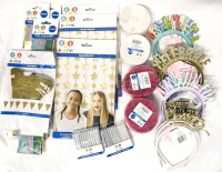 25 New Party Supplies : 4x Crepe Streamers, 2x Glitter Cake Candles, Banner, 4x Fringe Party Table Runners, 3x Star Backdrops, 12x Headband Head Boppers