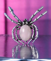 Beautiful Spider Brooch Natural Stone & Shell Inlay Rose Quartz Approximately 2 x 1.85 Inch