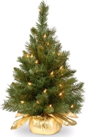 New National Tree Company 24 Inch Majestic Fir Tree with 35 Clear Lights in Gold Cloth Bag (MJ3-24GDLO-1) | Retails $60+