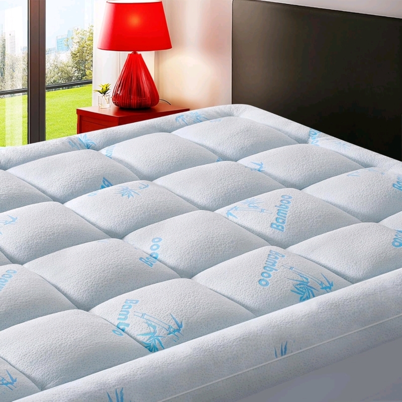New QUEEN Size Keltaro Extra Thick Cooling Down Alternative Fill Bamboo Mattress Topper with 8-21" Deep Pockets | Retails Over $60
