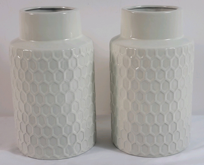 2 New 9" Ceramic Honey Comb Design Vases