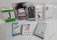 8 New Smartphone / Cellphone Accessories Lot . Cases , Earbuds , Vehicle Holder , Type-C Adapter .