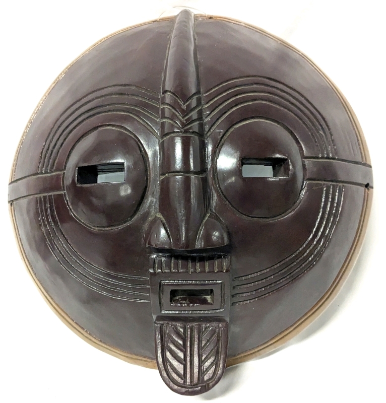 Large Hand Carved Wood Ghana Double Mouth Ceremonial Folk Art Mask - 16" Diameter