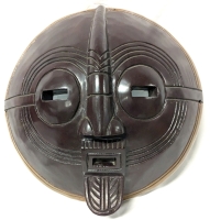 Large Hand Carved Wood Ghana Double Mouth Ceremonial Folk Art Mask - 16" Diameter