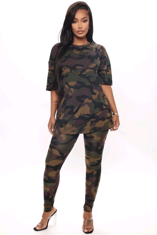 New Size XL Women's FASHION NOVA Weekend Vibes Camo Legging Set : Brown/Combo