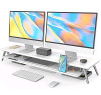 New | Fenge Wooden Dual Monitor Stand For 2 monitors | 42.5 Inch Desk Shelf with Storage Organizer and Cable Management for Office Desk Accessories | * Retails $109.99 *