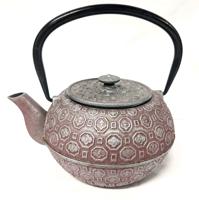 Fantastic Pink Floral Cast Iron Teapot - 7.75" Tall including Handle