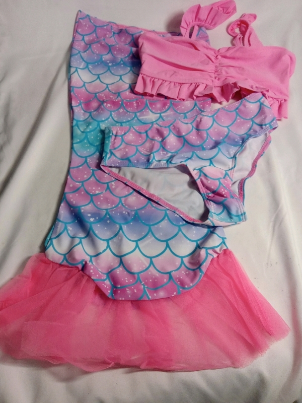 New | Size 6Y 3 Piece Bathing Suit | Top, Bottoms & Mermaid Tail!