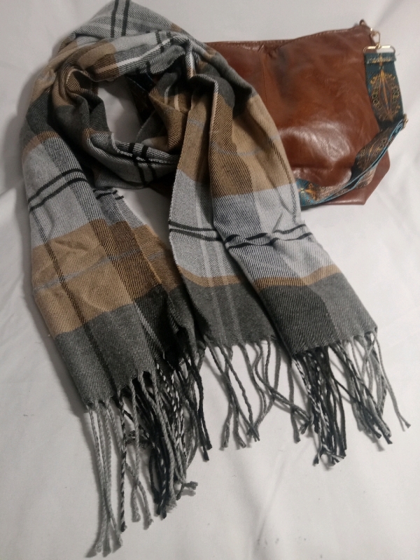 New | Scarf and Bag Lot | Faux Leather Bag & Plaid Scarf