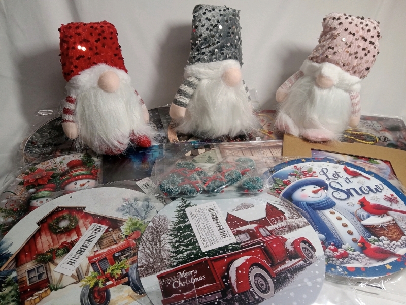 Over 10 New | Christmas Decor Lot | Includes Signs, Holiday Knomes & More