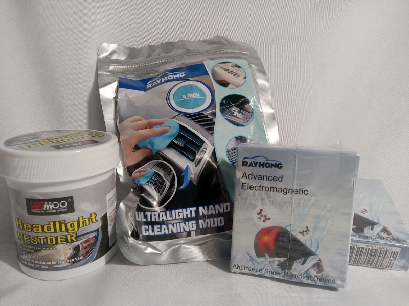 4 New | Car Care Lot | Includes 2 AntiFreeze Removal Devices, Headlight restorer & Cleaning Mud