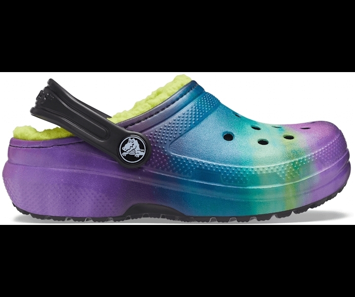 New: Size J3 Kids - Crocs Classic Lined Clog - Black/Lime Punch Roomy Fit - Retails For 65$