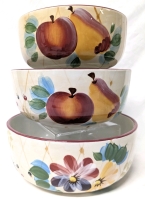 3 Large Heritage Mint Ltd. "Gathering" Nesting Bowls - 7.5", 8.5", 9.5" Diameter x 4" Tall