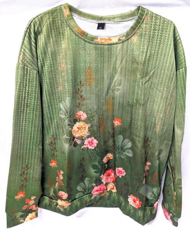 New Size 3XL Women's NORACORA Printed Floral Crewneck Longsleeve Shirt