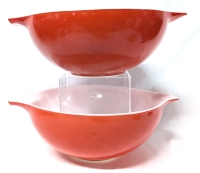 2 Vibrant Vintage Red PYREX 444 - 4QT Ovenware Bowls #14 #30 - 13" x 10.25" x 4.4" Tall