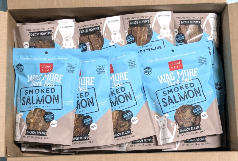 24 New Cloud Star WAG MORE BARK LESS Smoked Salmon Gourmet Jerky Dog Treats - 284g ea BB 03/23/2025