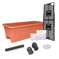 New 4-piece Gardening System (EarthBox Junior container, Jr. Aeration Screen, Jr. Water Fill Tube, 2 Jr. b/w Mulch Covers) Flower Planter 22" L x 9" W x 7" H