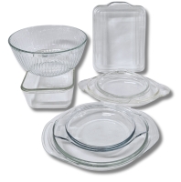 PYREX Glass Mixing Bowl & Loaf Pan, 3 Pyrex Lids (2 Round, 1 Rectangular), Oval Unsigned Lid | See Description