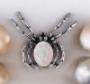 Spider Brooch Natural Stone & Shell Inlay Approximately 2 x 1.85 Inch White Luminous Shell - 2