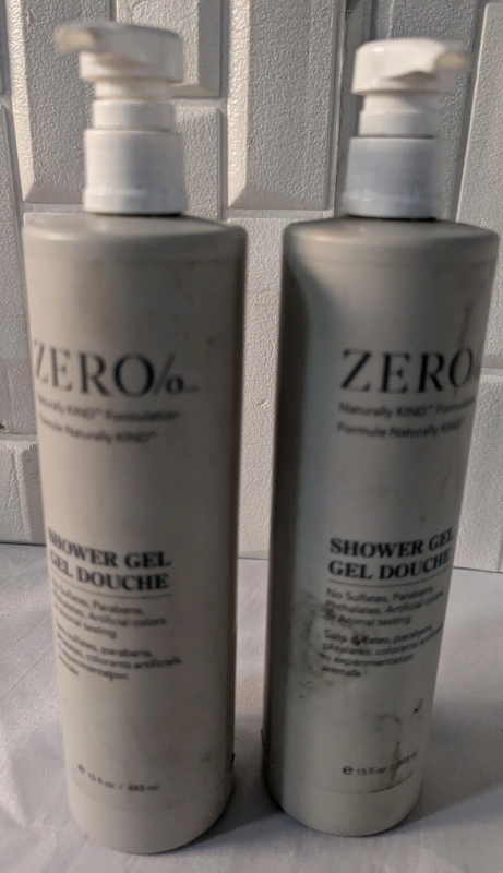 2 New Zero% Shower Gel. 15 fl oz each.