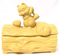 Absolutely Fantastic Large Vintage EURO Ceramica MCM Yellow Squirrel with Mallet on Log Cookie Jar - 10.5" x 5" x 10" Tall