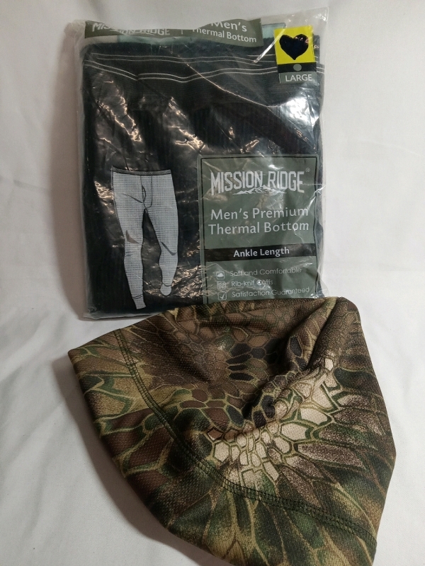 New | Size L Men's Mission Ridge Premium Thermal Bottoms Ankle Length & Camo Hat