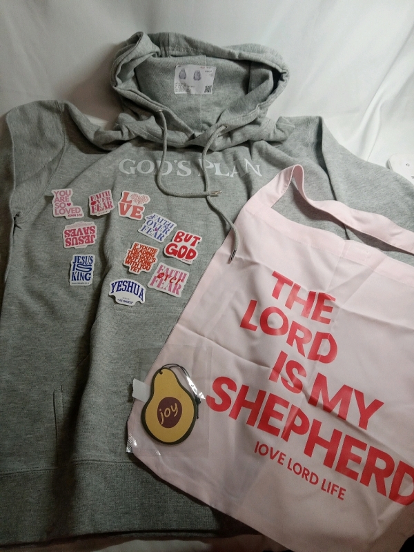 New | Religious Apparel Lot | Includes Tote bag, Medium Women's Hoodie, and More
