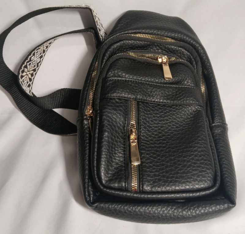 New | 8"x13" Faux Leather Cross over Backpack w/ Embroidered Strap |