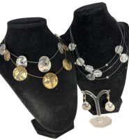 Two Signed IKITA Hard Wire Necklaces / Floating Nugget Necklace / Earrings