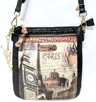 Nicole Lee USA Paris & Europe Travel Crossbody Purse - 9.75" x 10.5" (Excl Strap)