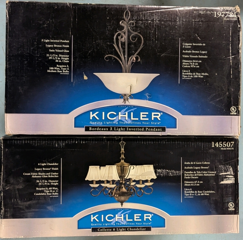 2 New: Kichler Lights - Collette 6 Light Chandelier - Bordeaux 3 Light Inverted Pendant