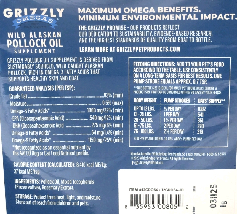 4 New GRIZZLY OMEGAS Wild Alaskan Pollock Oil Supplements for Dogs ...