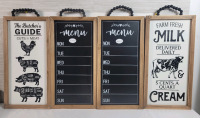 Four (4) New Home Decor Wall Signs & Menu Chalk Boards . Each Sign measures 10"&times;20"