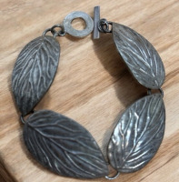 925 Mexico Sterling Toggle Bracelet Detailed 4 Etched Leaves