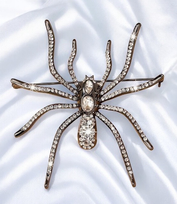 Rhinestone Spider Brooch Flasing and Glimmering Approximately 3 x 3.5 Inch