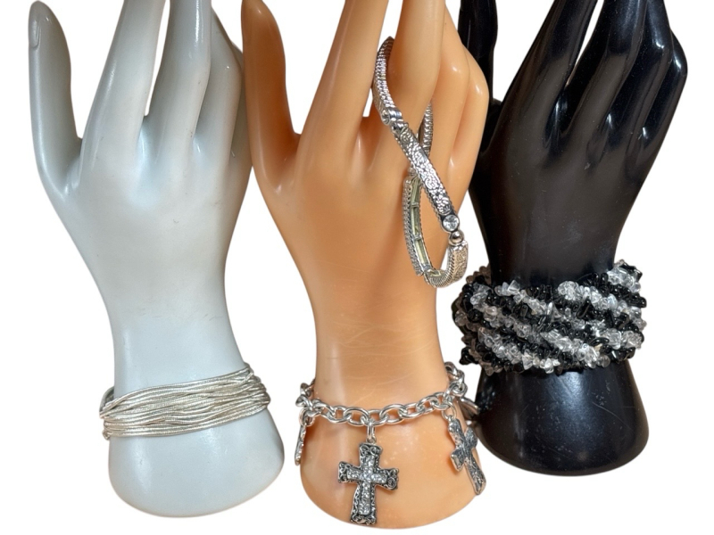 Cross Toggle Charm Bracelet/ 16 Strand / 2 Flex CZ B & W crystal