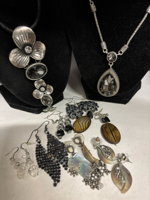 Two Statement Necklaces / 7 Pierced Earrings