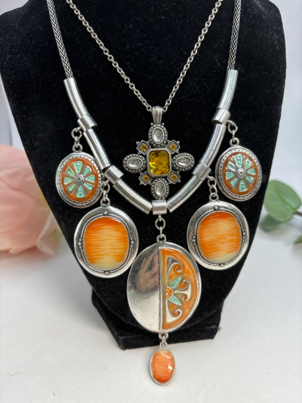 Orange Sunset Enamel Mesh Tube Necklace