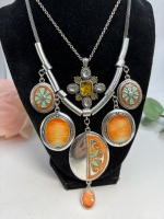 Orange Sunset Enamel Mesh Tube Necklace