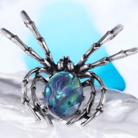 Spider Brooch Natural Stone & Shell Inlay Approximately 2 x 1.85 Inch Abalone Belly