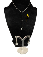 10K Cross / 925 Turkey Lariat Moon Necklace/ CZ Earrings