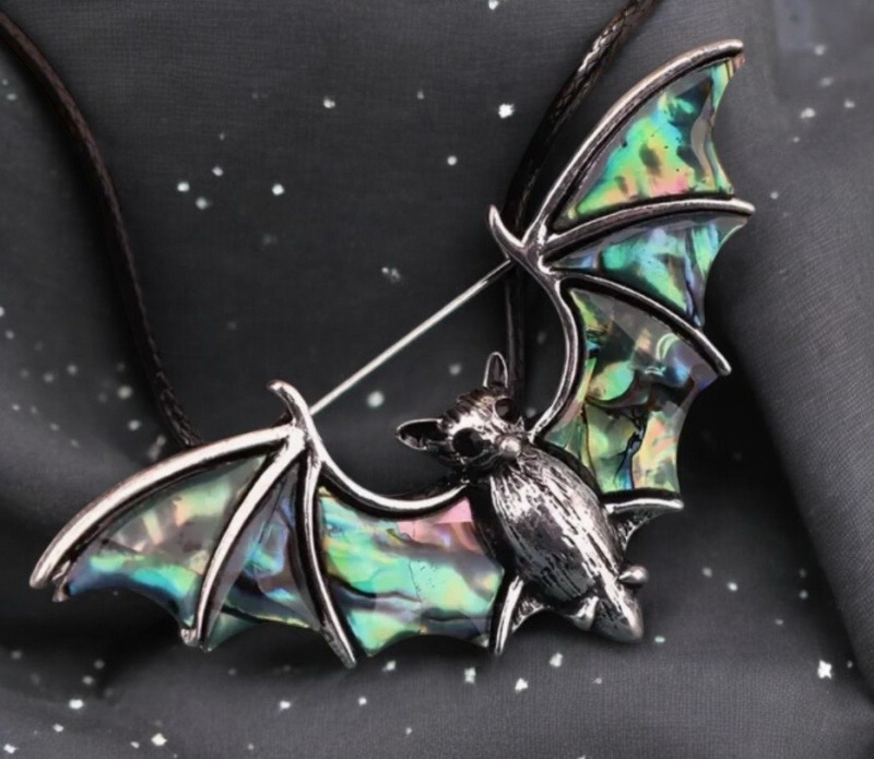 Abalone Shell Brooch Bat Wings Approximately 1 x 2.5 Inch Pendant or Pin Back