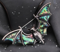 Abalone Shell Brooch Bat Wings Approximately 1 x 2.5 Inch Pendant or Pin Back