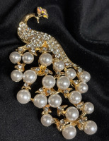 Fabulous Rhinestone Peacock Brooch Approximately 3 x 1.5 Inch