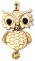 Signed Vintage D'ORLAN Enamel Dangling Owl Pendant #4857 - 2.75" Long