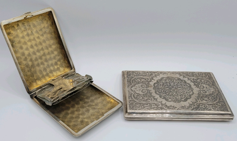 Two (2) Vintage Cigarette Cases . Pat. 1908 Havone Cigarette Case & Engraved Unmarked Cigarette Case
