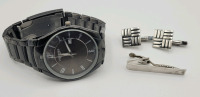 Men's Swank Sterling Silver Cuffs Links & Sterling Silver Tie Clip plus Longines Quartz Watch (working) .