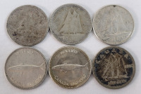 1941 - 1968 Canadian Silver Dimes . 1941 , 1951 , 1961 , 1967 &times;2 & 1968 . Six (6) Coins