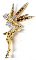 Vintage Signed BUTLER Fairy Tinkerbell Amber Pave Clear Rhinestone Brooch - 2.75" Long