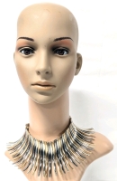 Fantastic Chunky Metallic African Tribal-Style Collar Necklace - 2.75" Wide x 17" Long